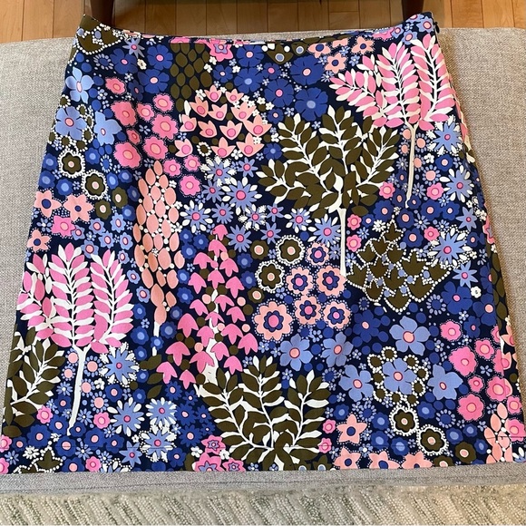 Talbots Blue Pink Floral Mini A Line Lined Cotton Stretch Blend Zip Skirt Bright - Picture 3 of 12